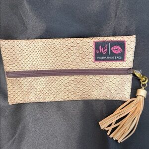 Makeup Junkie Zippered Lush Mini Bag - Patent Faux Gator - Light Brown NWT